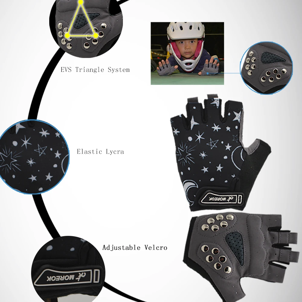 MOREOK Breathable Protective Studs Palm Children Gloves Kids Balance Bike Cycling Skating Gloves Boys Girls 3-12 Age