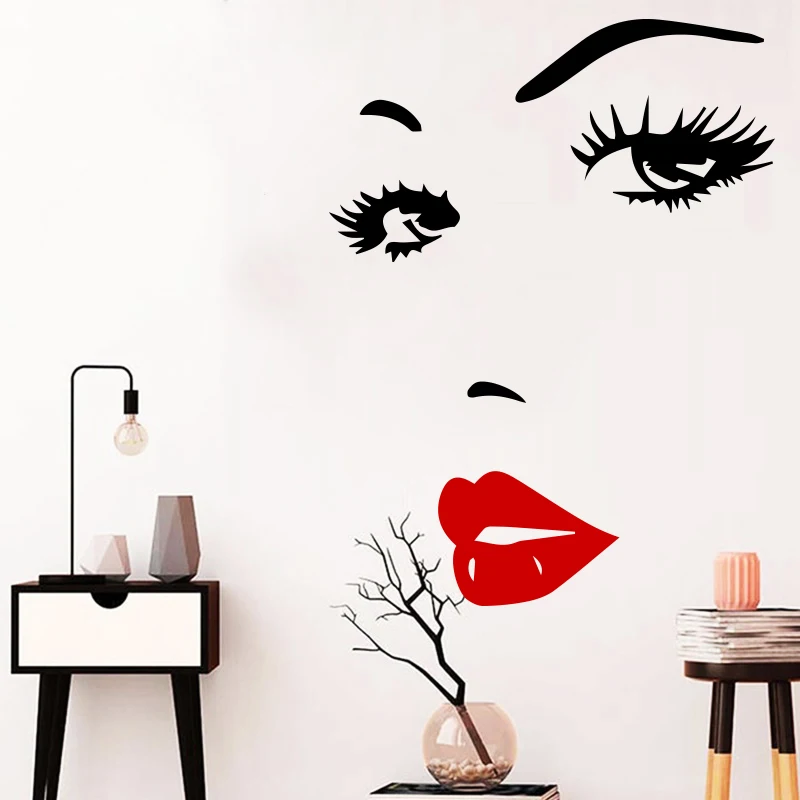 

Sexy Vinyl Stickers Beauty Salon Face Lips Wall Decals For Girls Bedroom Decor Art Wallstickers Living room decoration mural