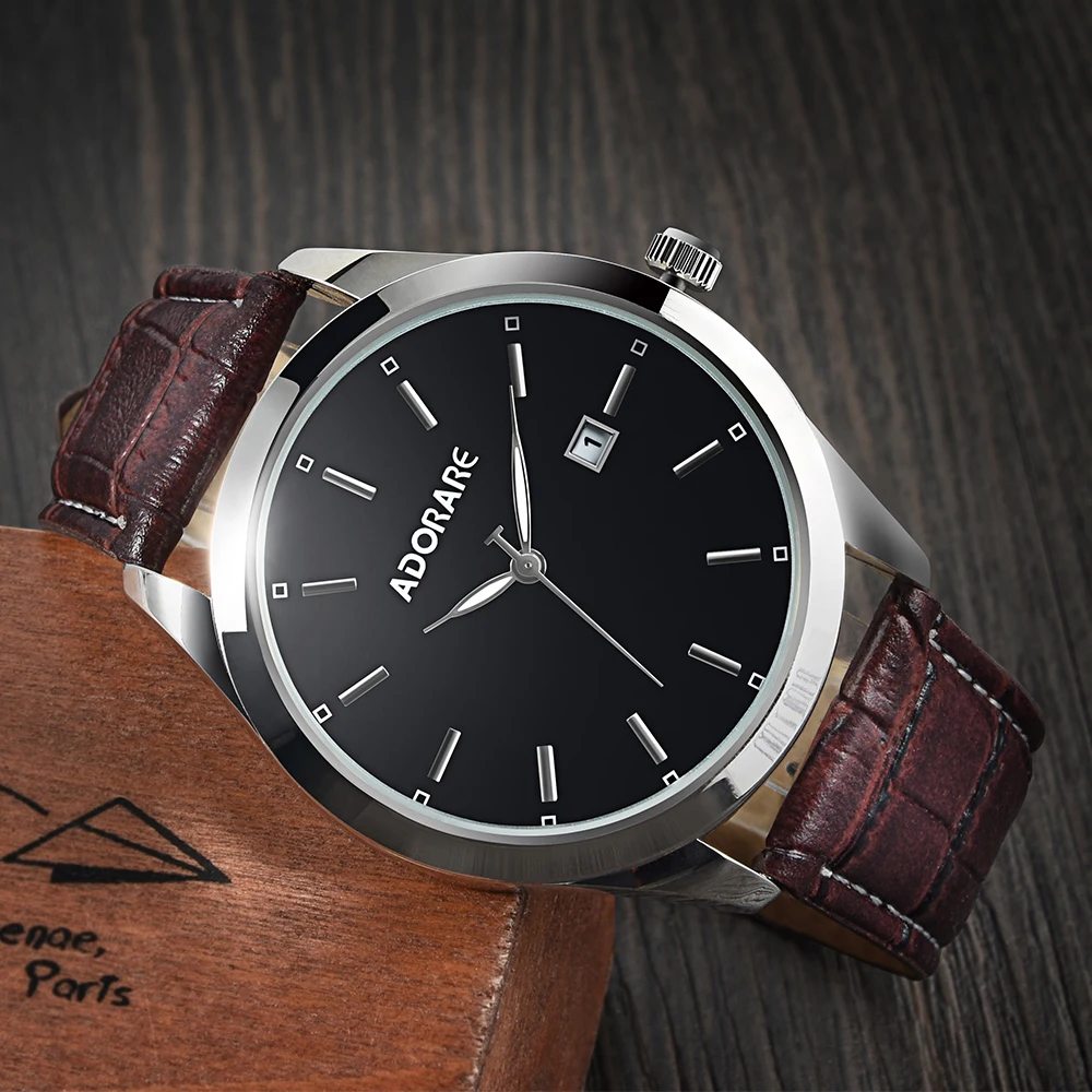

Men's Luxury Date Calendar Wrist Watches Men Quartz Watch Casual Business Watches Mens Black Brown Leather Band Male Clock