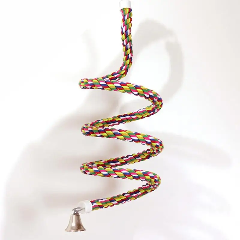 

SaiDeng 160cm Bird Perch Toy Spiral Cotton Rope Chewing Bar Parrot Climbing Standing Toys with Bell