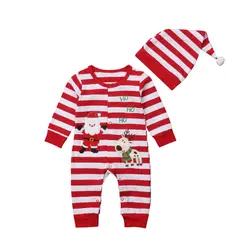 Стильный дизайн для маленьких мальчиков девочек Рождественский комбинезон мультфильм милый Санта оленей Спортивный костюм для малышей +