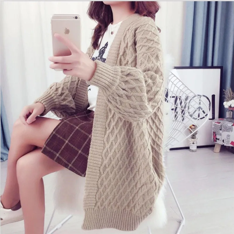 

2019 Women Knitting Long Cardigan Casual Spring Autumn Sweater Coat Women Cardigan Girl Solid Slim Outwear Crochet Cardigan