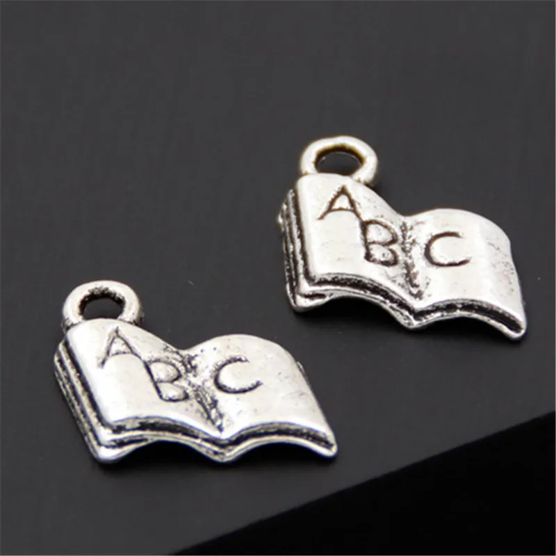 

50pcs Zinc Alloy Metal ABC Book Charms Antique Silver School Teacher Pendants for DIY Jewelry Making A2531