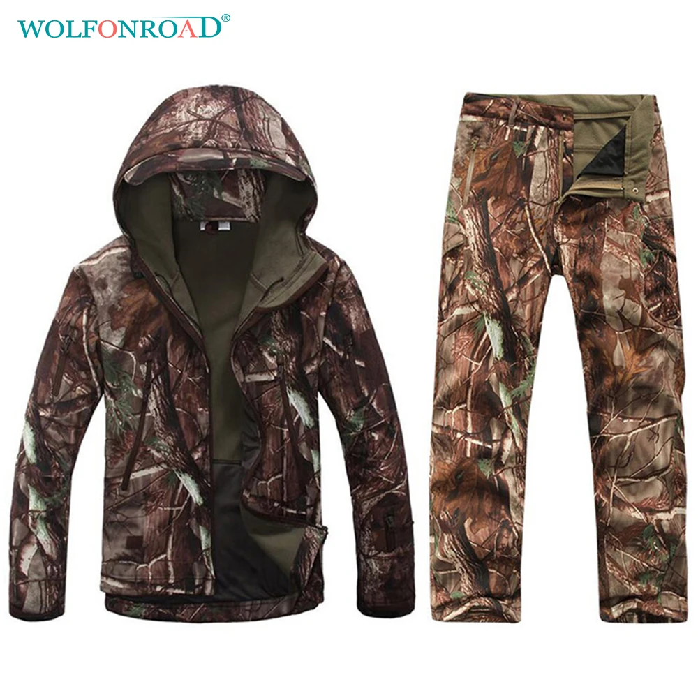 

WOLFONROAD Men Waterproof Hiking Jacket & Pants Camouflage Army Uniform Hunting Suit Tactical Military Uniform Men Sport Jacket