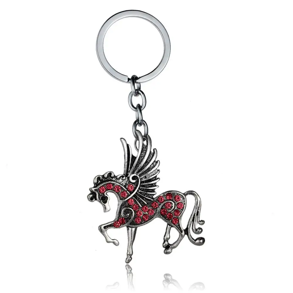 Брелок лошадь Pegasus Летающий брелок лошадь Кристалл Шарм кулон серебряная цепочка для ключей ювелирные изделия для женщин мужчин подарки презенты Рождество - Цвет: Pink