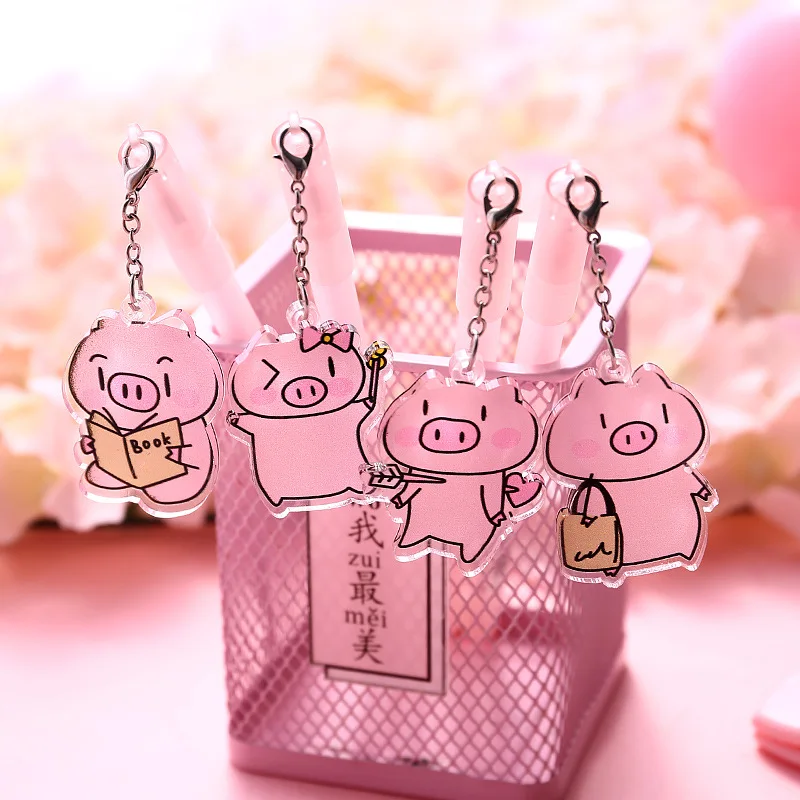 

36 pcs/lot Pink Pig Pendant Gel Pen 0.38mm black ink neutral pens Stationery School & Office writing Supply Promotional Gift