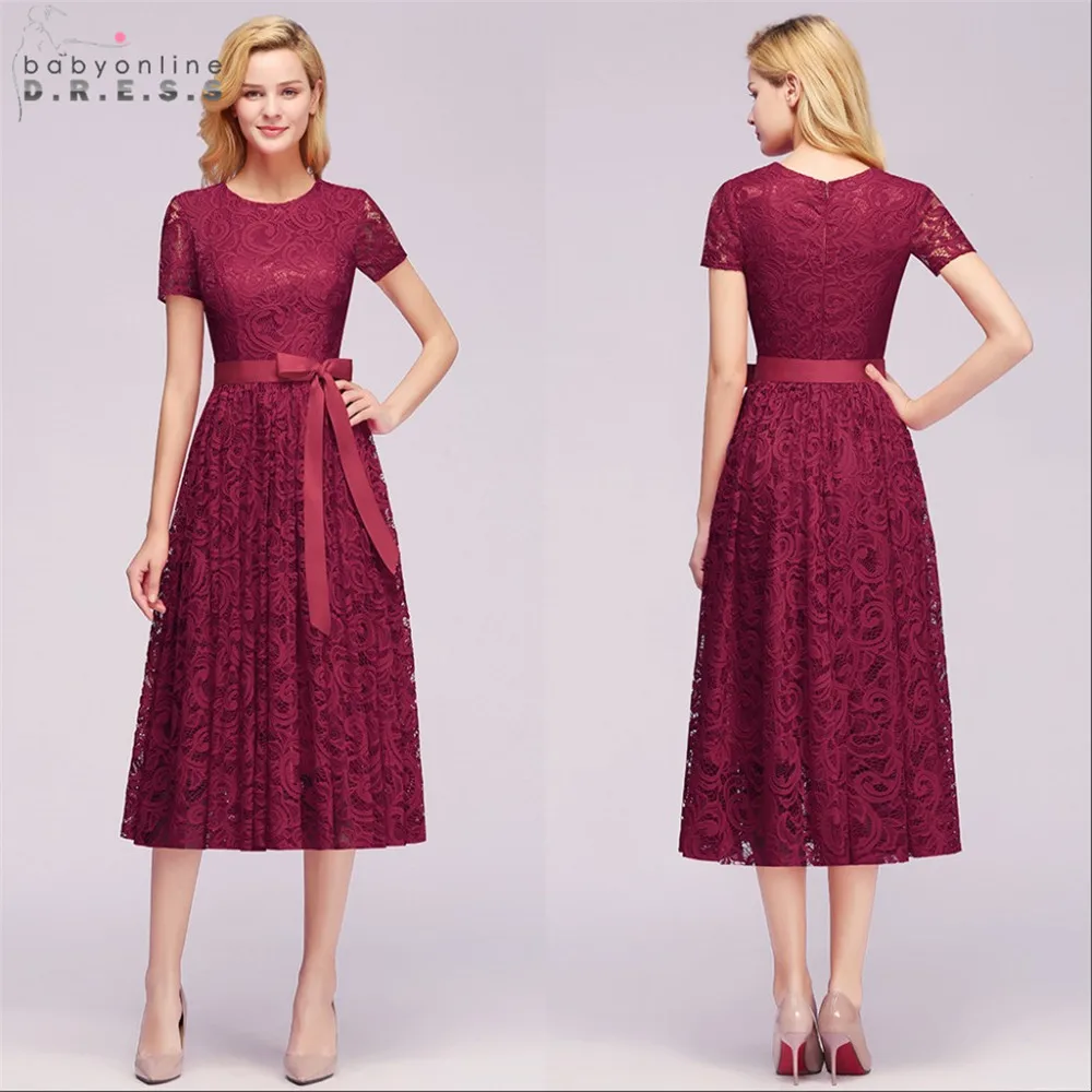 

SWEMILE Burgundy Lace Short Evening Dress 2019 Sexy Cap Sleeve Sheath Evening Party Dresses with Pearls Robe de Soiree Courte