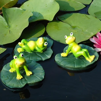 

Garden Courtyard Creative Simulation Lotus Leaf Resin Frog Float Ornament Water Fish Tank Home Decoration Fake Lotus Park Pond