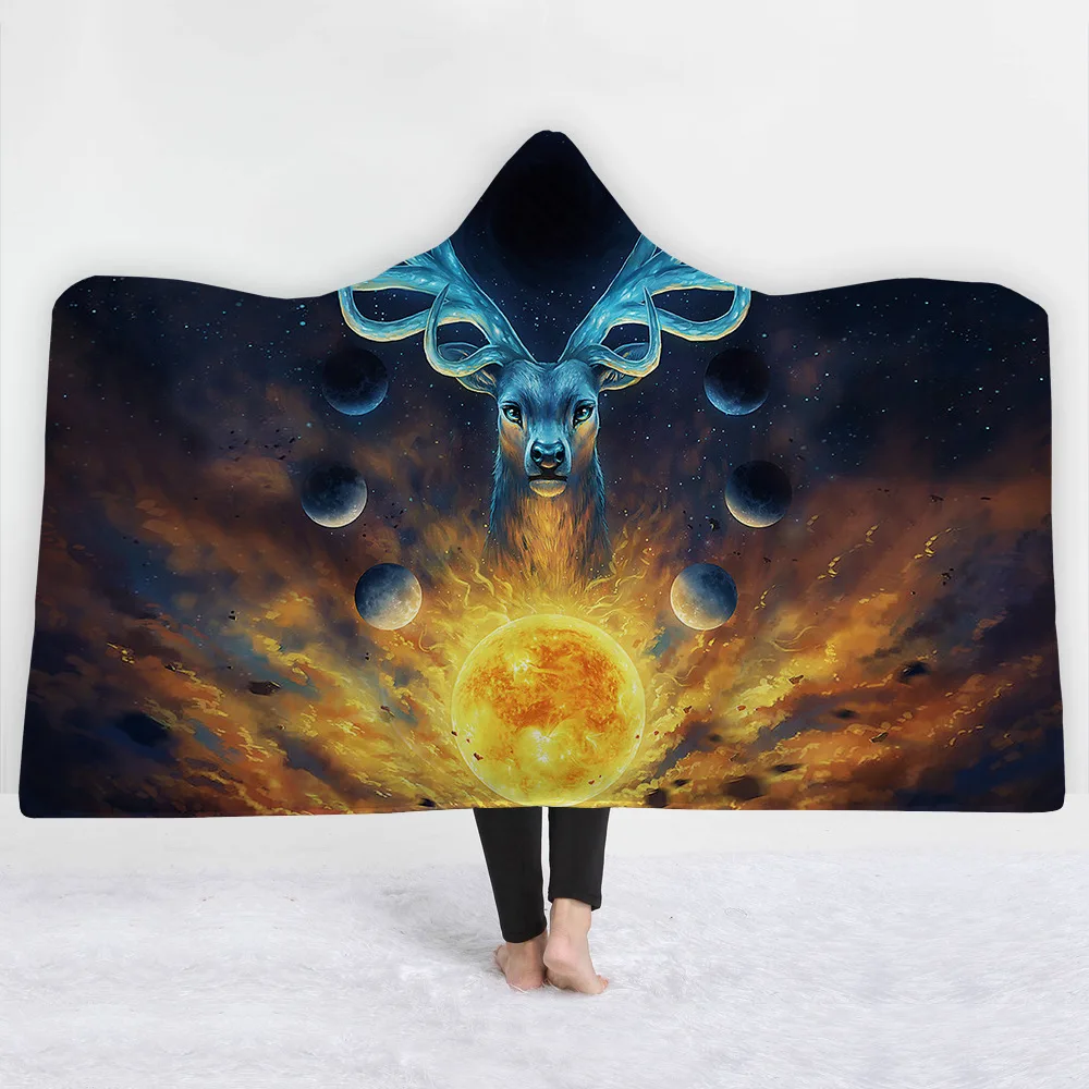 

Hooded Blanket Home Furnish Thicken Strange Beast Series 3D Printed Pattern Warm Wearable Fleece Throw Blankets