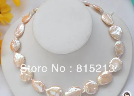 

hot sell new - HOT518 HUGE 17" 20mm baroque coin pink freshwater cultured PEARL NECKLACE
