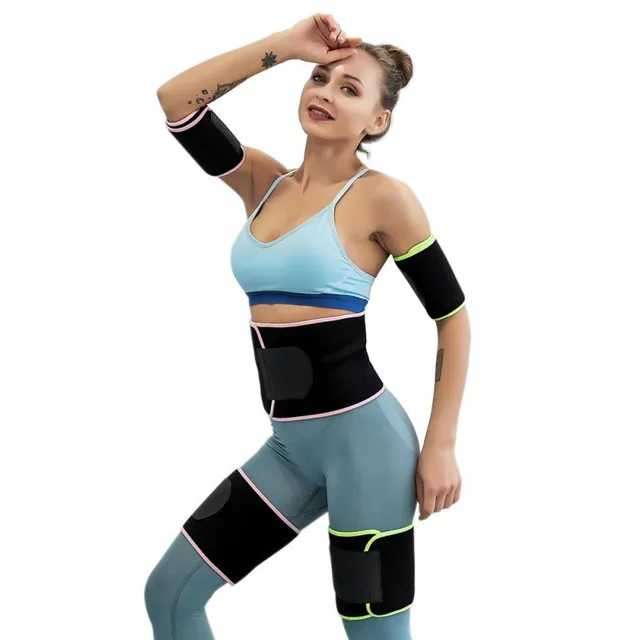 US $6.63 Sweat Belt Belt Sports Sweating Belt Arms 2pcs Waist Arms Thigh Belt Rubber Adjustable Wrap Body Bu