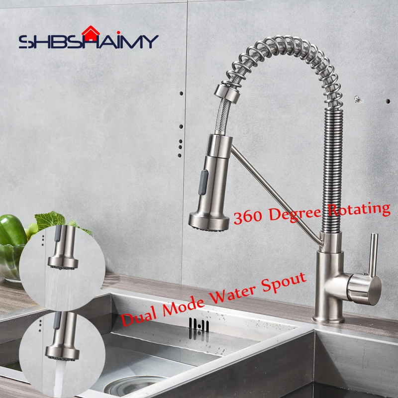 

Nicke Brushed Single Handle Kitchen Faucet with Dual Mode Pull Down Water Spout Stainless Steel Hot Cold Water Kitchen Mixer Tap