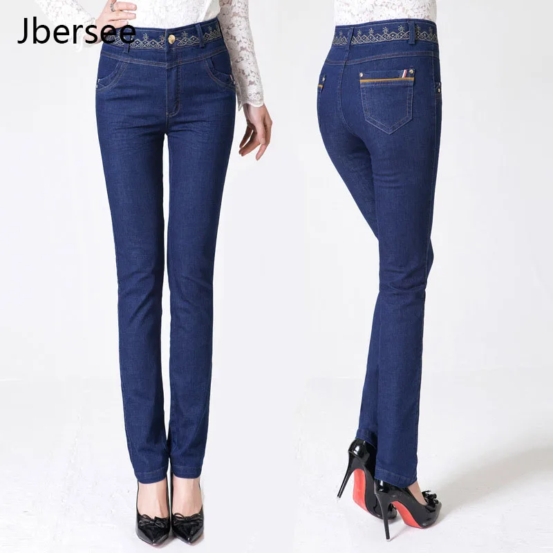 Jbersee зимние джинсы женские хлопковые Винтаж прямые Высокая талия плюс Размеры мама джинсовые штаны дамы джинсы бойфренд джинсы для Для