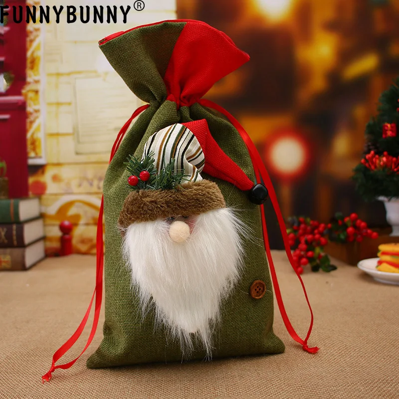 FUNNYBUNNY мешок подарка на завязках Рождество конфеты холст Санта льняные большие
