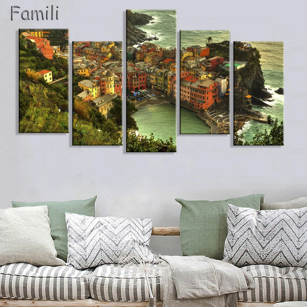 HD 5 шт. настенный художественный плакат на холсте из ткани Италия город пейзаж картины для гостиной стены, холст живопись