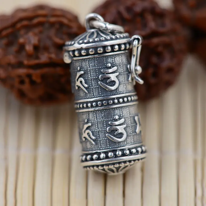 

FNJ 925 Silver Buddha Pendant for Jewelry Making Six words of mantra Gawu Box Bottle S925 Silver Sterling Pendants Women Men