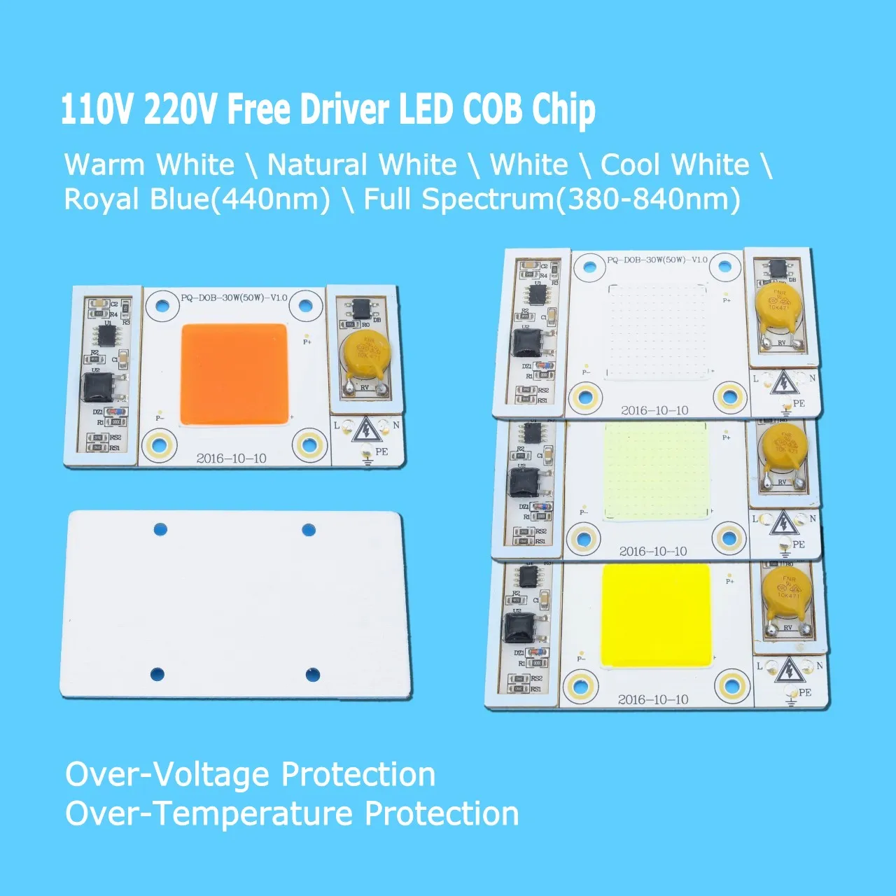 AC 110V 220V Free Driver 50W High Power COB LED Bulb Chip for LED Lights DIY Natural Warm Cool White Royal Blue Full Spectrum-in LED Bulbs & Tubes from ...