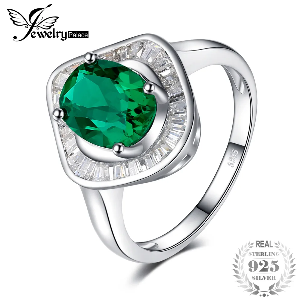 

JewelryPalace 2ct Simulated Emerald luxury Halo Ring 925 Sterling Silver Jewelry Fashion Ring for Women Fine Jewelry