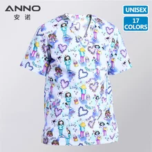 5XL14 цвета принт медицинские скрабы Женская медицинская одежда топы из хлопка для кормления Рабочая форма Стоматологическая Больничная Униформа Рубашка