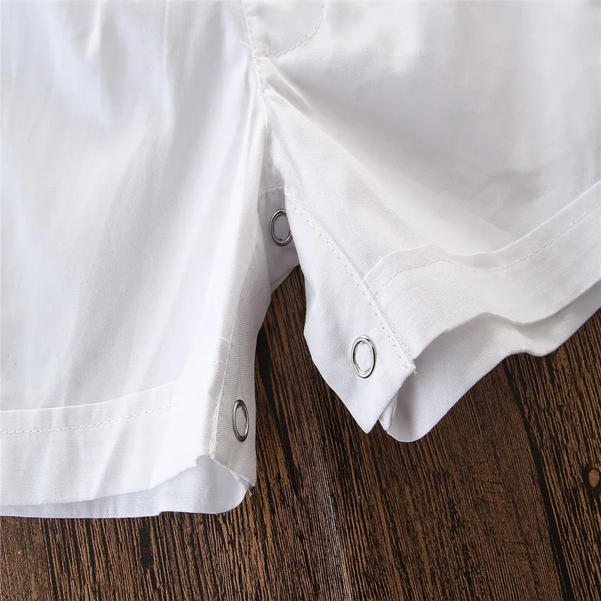 Комплект из 2 предметов, рубашка с короткими рукавами и бантом для маленьких мальчиков топы+ белый комбинезон комплекты с джинсовыми брюками детская одежда