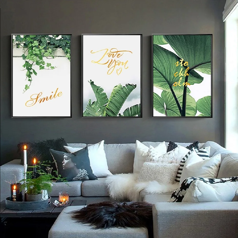 

Nordic Refresh Green Leaves Plants Wall Art Canvas Paintings Love Nature Wall Pictures Prints Posters Living Room Home Decor