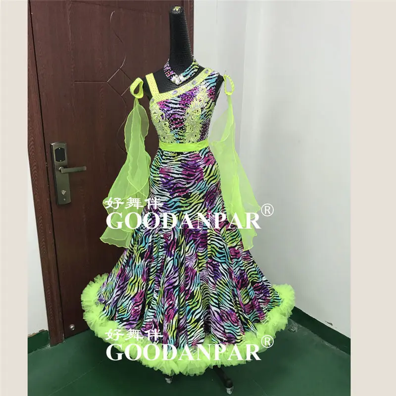 

GOODANPAR sleeveless lycra silk standard Ballroom Dance Competition Dresses Women with bodysuit bra cups Waltz Stage Dance Wear