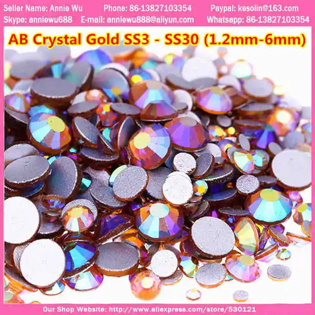 AB цвета Кристалл ss6 30 цветов Стразы для ногтей с плоским основанием разноцветные для ногтей художественное украшение страз кристалл swarovsky ногтей ccrystal - Цвет: ab crystal gold