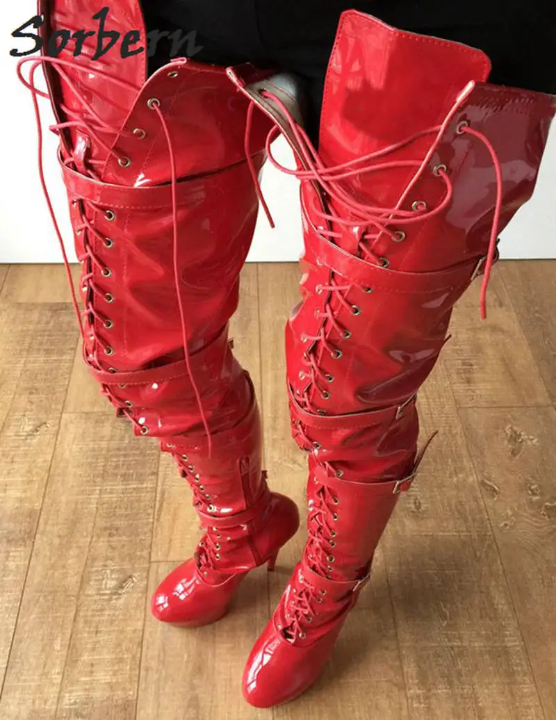 red thigh high boots wide calf