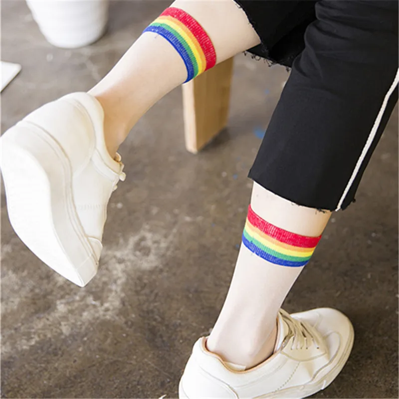 Потрясающие летние модные радужные короткие носки, милые и красивые женские дизайнерские ультратонкие прозрачные эластичные короткие носки