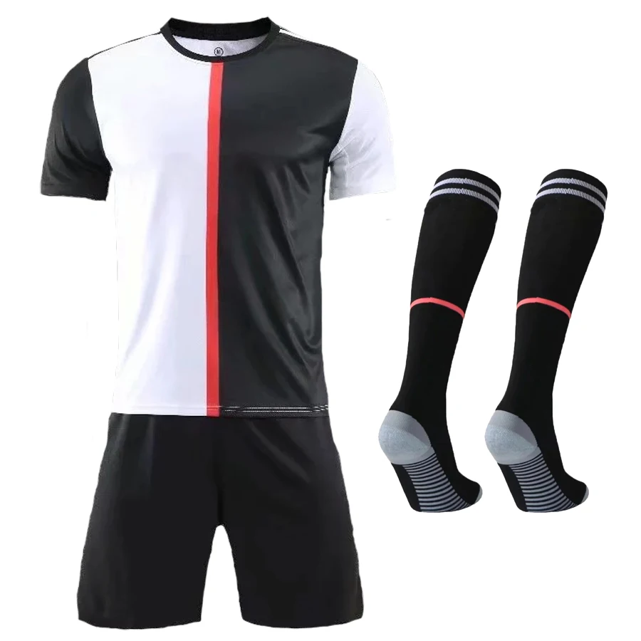 

LOGO Custom 2019 2020 Home Soccer Jerseys Men Kids Soccer Sets +Socks football uniform kits Patch advertising shirt 01D1