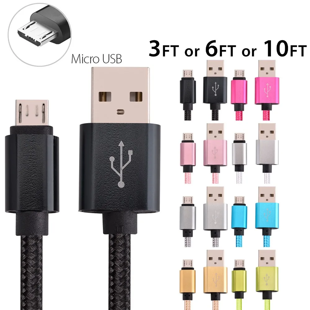 

100pcs lot 1M 2M 3M Accessory Bundles Braided Micro USB Fast Charging Cable Sync For Android Cell Phone Samsung Strong Cord