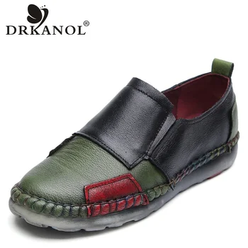 

DRKANOL New Arrival Handmade Women Flat Shoes Spring Mixed Colors Slip On Loafers Shoes Women Genuine Leather Flats Moccasins