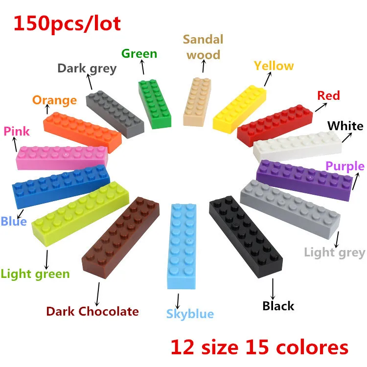 

Dubbi 150pcs/lot Building Blocks thick Bricks single color Mixed size Compatible with Legoe Educational Toy Gift for Children
