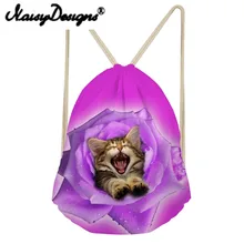 NOISYDESIGNS 3D animals and flowers American bobtail Printing Drawstring Pouch Storage Kids Girls School bag Travel Mochila new