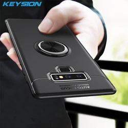 KEYSION 삼성 갤럭시 노트 9 용 럭셔리 링 홀더 휴대폰 케이스, 마그네틱 자동차 스탠드, 부드러운 실리콘 매트 커버, 노트 9 케이스