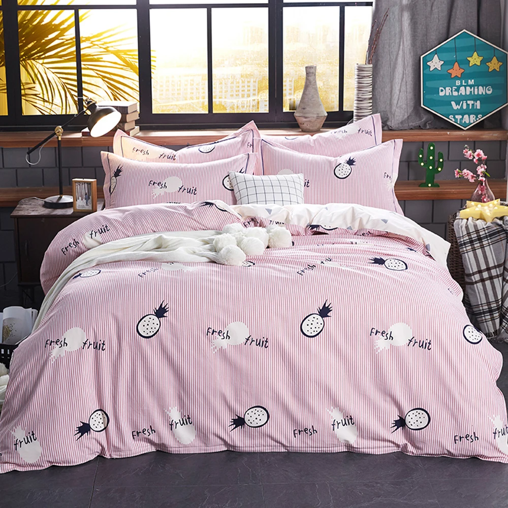 

2018 Fresh Fruit Pink Pineapples Duvet Cover Set Sanding Cotton Bed Cover Brushed Queen King Size Bedding Set Pillowcases Sheet