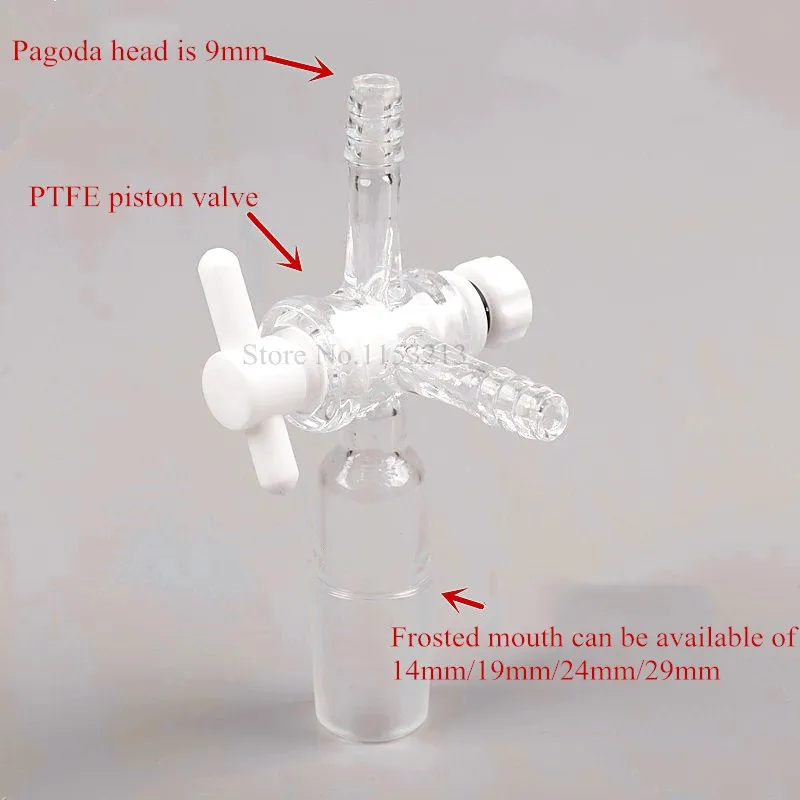 PTFE Трехходовой Выпускной Соединительный патрубок с Поршневой клапан, стеклянный адаптер с тетрафторэтилен дроссельной заслонки Т-образный всасывающий разъем