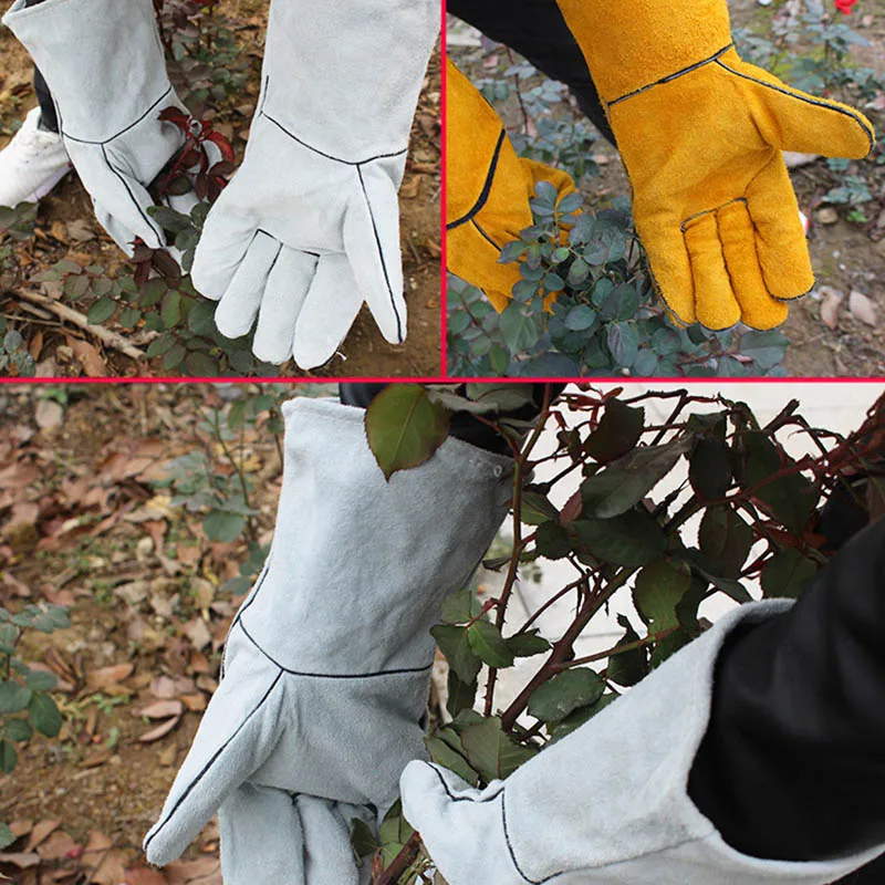 1 пара унисекс длинные перчатки для обрезки искусственная кожа розовый шип садовые перчатки дышащие защитные перчатки серый желтый