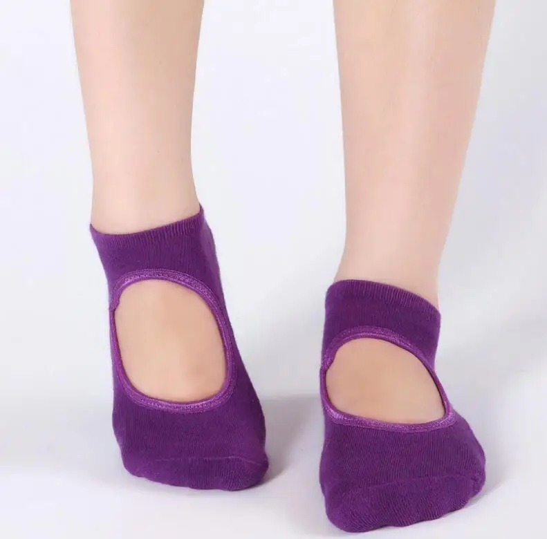 Женские носки для йоги, противоскользящие, с пятью пальцами, без спинки, силиконовые, Нескользящие, с пятью пальцами, носки для балета, спортзала, фитнеса, спорта, хлопковые носки, носки для танцев - Цвет: Фиолетовый