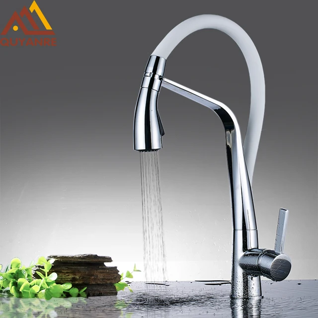 Best Price Quyanre Kitchen Faucet Brass Chrome Rubber Kitchen Sink Faucet Pull-out Dual Function Sprayer Single Handle Mixer Tap Faucet