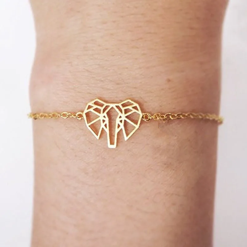 

Gold Color Origami Elephant Charm Bracelets For Women Stainless Steel Chain Friendship Bracelet Femme Kids Animal Jewelry Bff