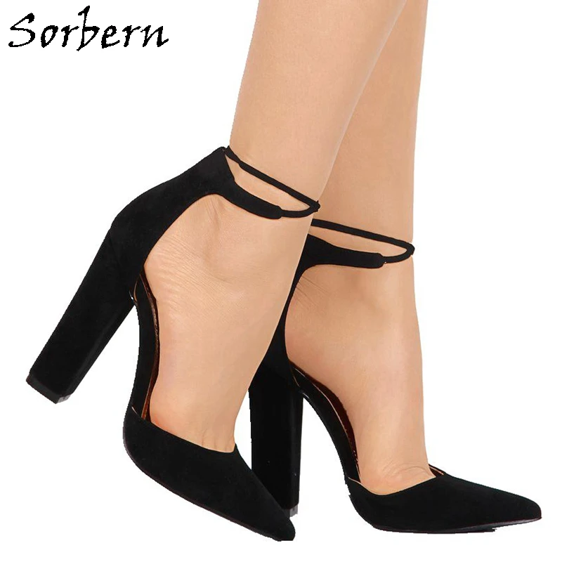 Sorbern Square Heels Women Pumps Shoes Lace Up Pointed Toe Plus Size 2019 New Pumps For Women Black Pumps Sexy Heels