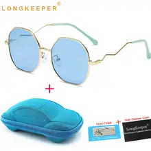 LongKeeper очки Детские поляризованные солнцезащитные очки с металлической оправой нерегулярные океан цветные для девочек и мальчиков путешествия аксессуар с изображением глаза UV400 с чехлом