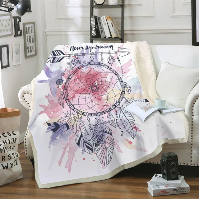 Dream-Catcher-Feather-Watercolor-Painting-Soft-Warm-Winter-Family-Bedding-Throw-Blankets-Coral-Fleece-Sherpa-Sofa.jpg_.webp_640x640