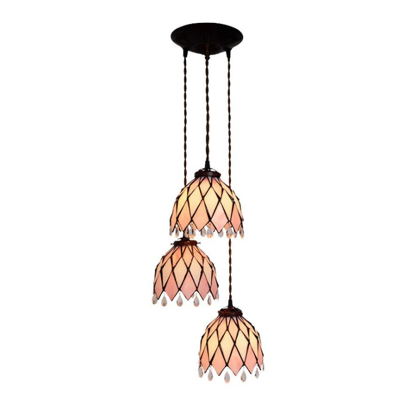 

Post Modern Art Deco Crystal Three LED Pink Hang Pendant Lamp Light Long Cord Unique Dining Room Bedroom Stairs Bar Lighting
