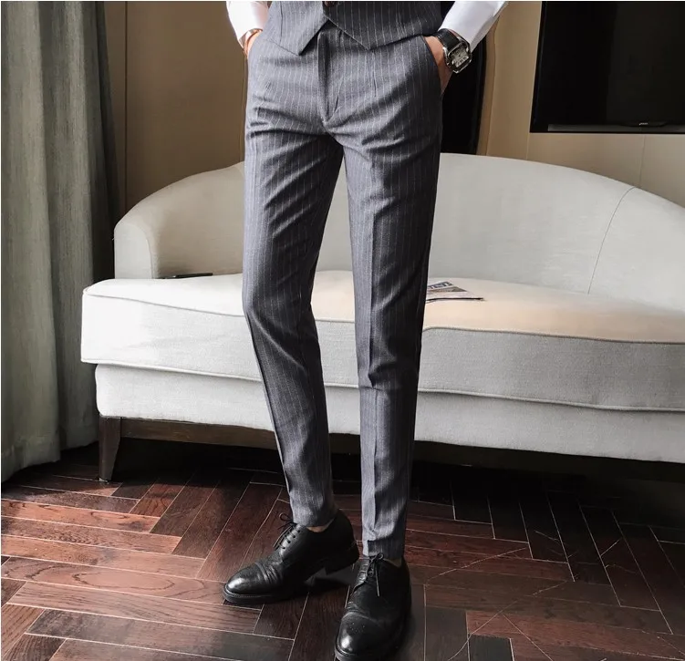 Формальные Брюки для Для мужчин Stripe Slim Fit костюм Бизнес свадебные Брюки Модный прямой Повседневное высокое качество Для мужчин s Брюки A5570
