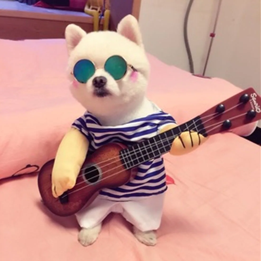 New Funny Guitar Player Cosplay Dog Cat Costume Pet Halloween Party