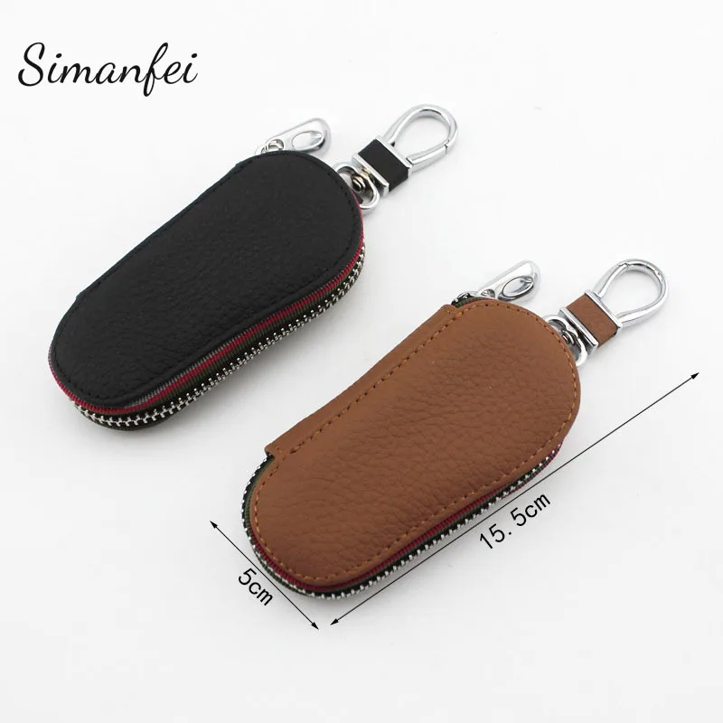 

Simanfei Keys Bag 2017 New Genuine Leather Car Key Wallets Keychain HouseHolder Portable Organizer Container Men Zipper Key Case