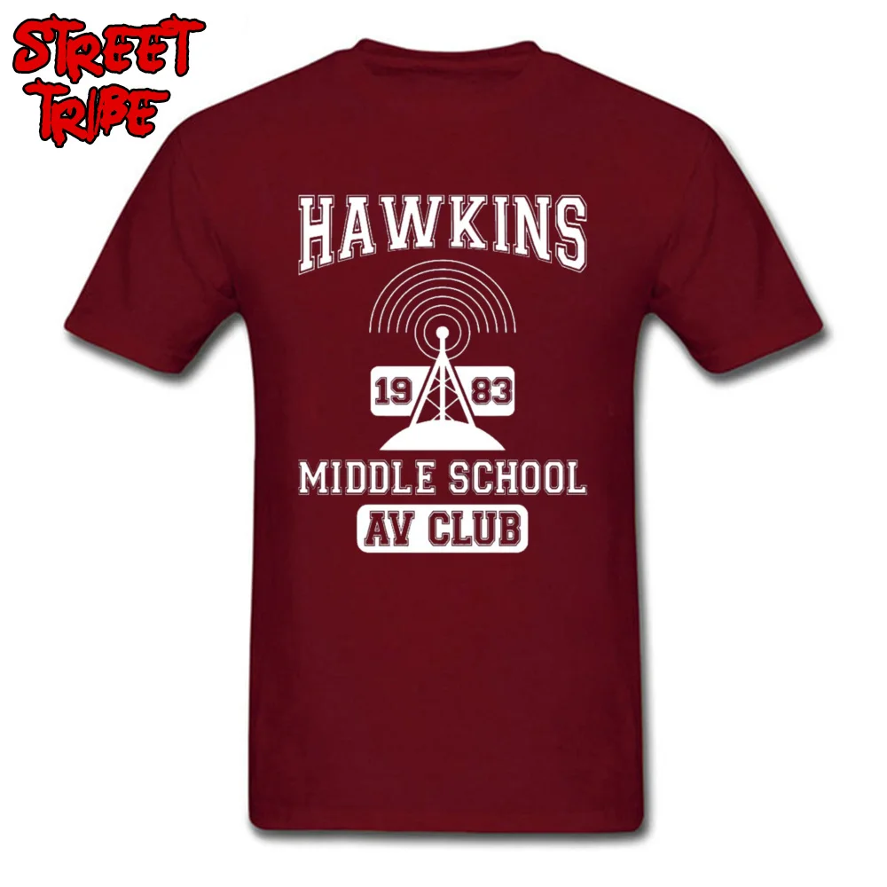 Hawkins Middle School AV Club Design Summer/Fall 100% Cotton Round Collar Men T Shirt Tops Tees Hot Sale Short Sleeve T Shirts Hawkins Middle School AV Club maroon