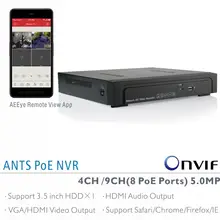 ANTS Desktop 4CH 9CH 5MP/4MP/3M/2MP Onvif NVR Support 4 Ports 8 Ports IEEE802.3af PoE IP Cameras, Goolink AEEYE Smartphone App